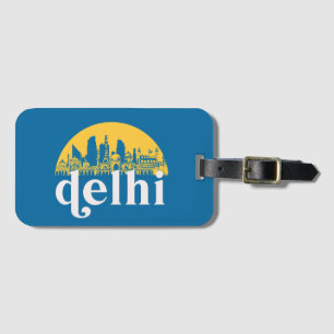 New Delhi India Retro City Skyline Cityscape Art Luggage Tag