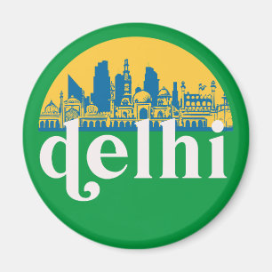 New Delhi India Retro City Skyline Cityscape Art Magnet
