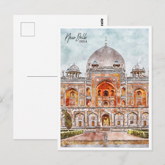 New Delhi India Travel Place Watercolor Postcard (Front/Back)