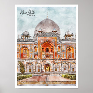 New Delhi India Travel Place Watercolor Poster