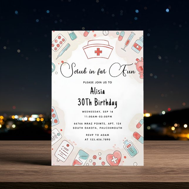 New Doctor Heart Registered Nurse Rn 30th Birthday Invitation (Creator Uploaded)