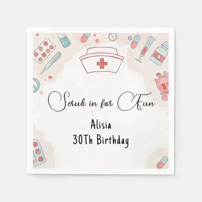 New Doctor Heart Registered Nurse Rn 30th Birthday Napkin (Front)
