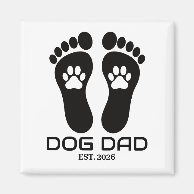 New Dog Dad Paw Prints Bold Est. Date Magnet (Front)