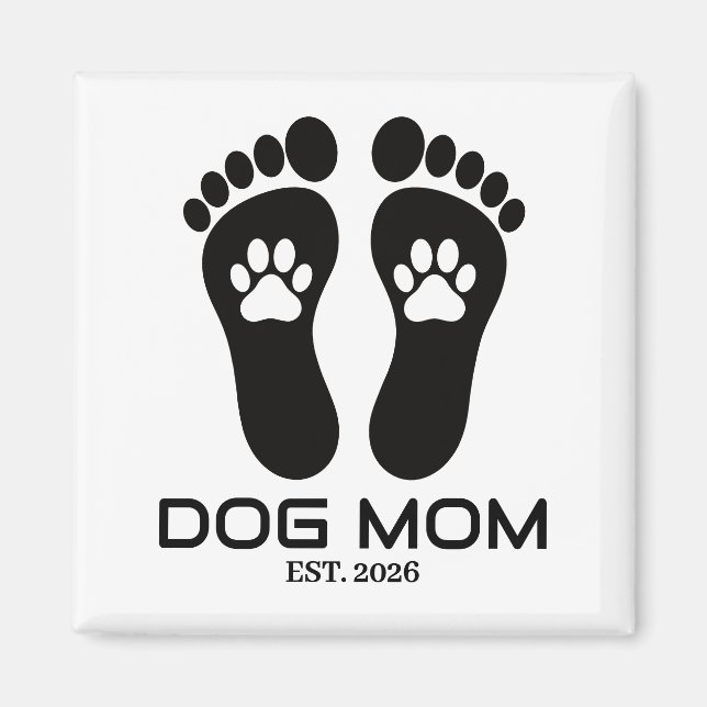 New Dog Mum Paw Prints Bold Est Date Magnet (Front)