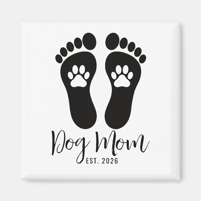 New Dog Mum Paw Prints Script Est Date Magnet (Front)