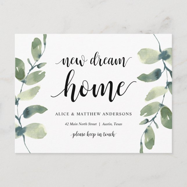 New Dream Home Address Announcement, Greenery Postcard (Front)