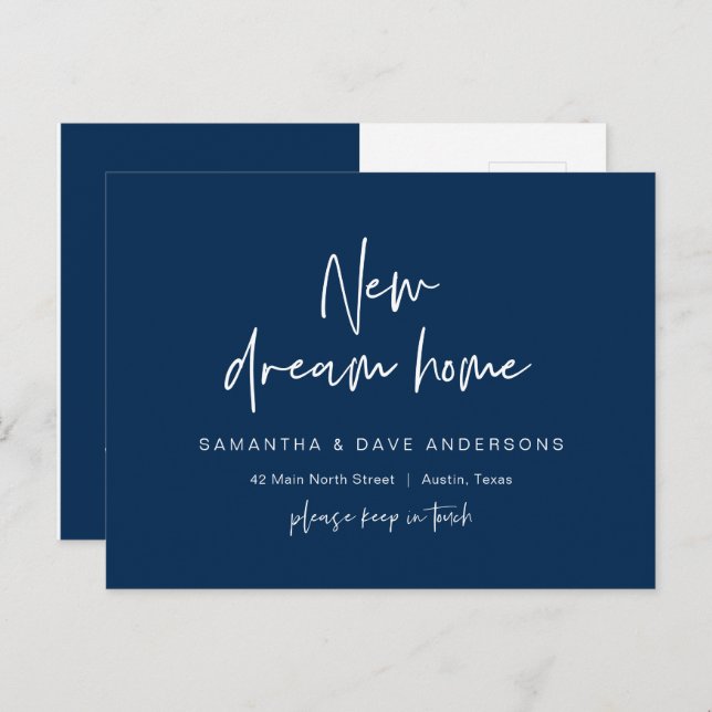 New Dream Home Address Announcement, Modern Navy P Postcard (Front/Back)