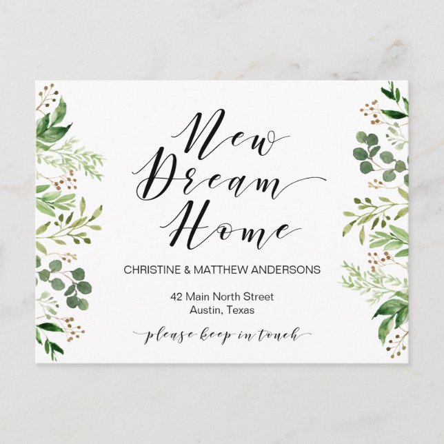 New dream home, Greenery, Moving Announcement Postcard (Front)