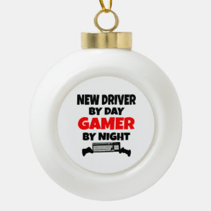 New Driver by Day Gamer by Night Ceramic Ball Christmas Ornament