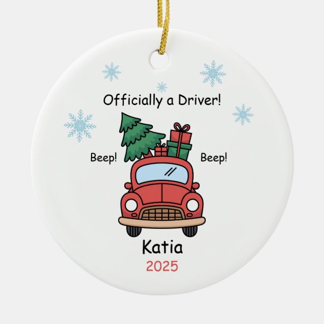 New Driver Ornament, Custom Licensed Driver  Ceramic Tree Decoration (Front)