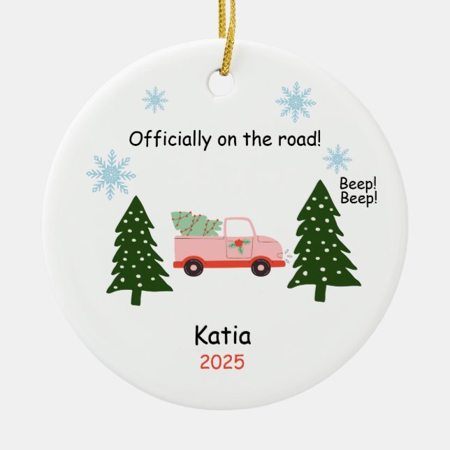 New Driver Ornament, Custom Licensed Driver Gift  Ceramic Tree Decoration (Front)
