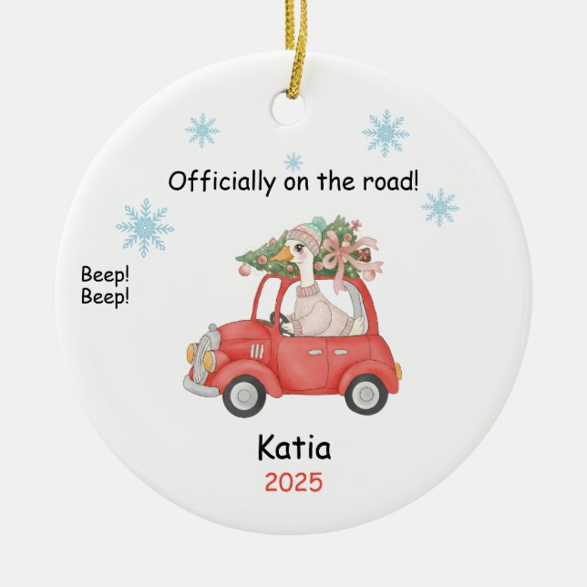 New Driver Ornament, Custom Licensed Driver Gift  Ceramic Tree Decoration (Front)