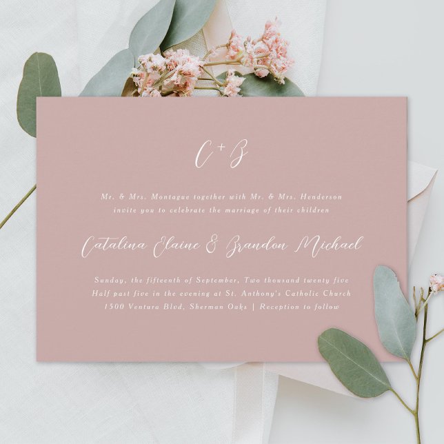 New Elegance Calligraphy Monogram Names Dusty Rose Invitation (Creator Uploaded)