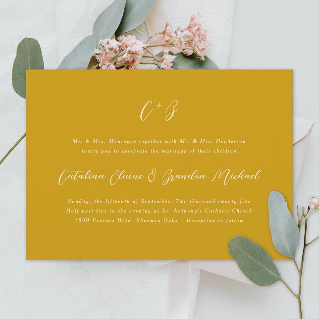 New Elegance Calligraphy Monogram Names Yellow Invitation (Creator Uploaded)