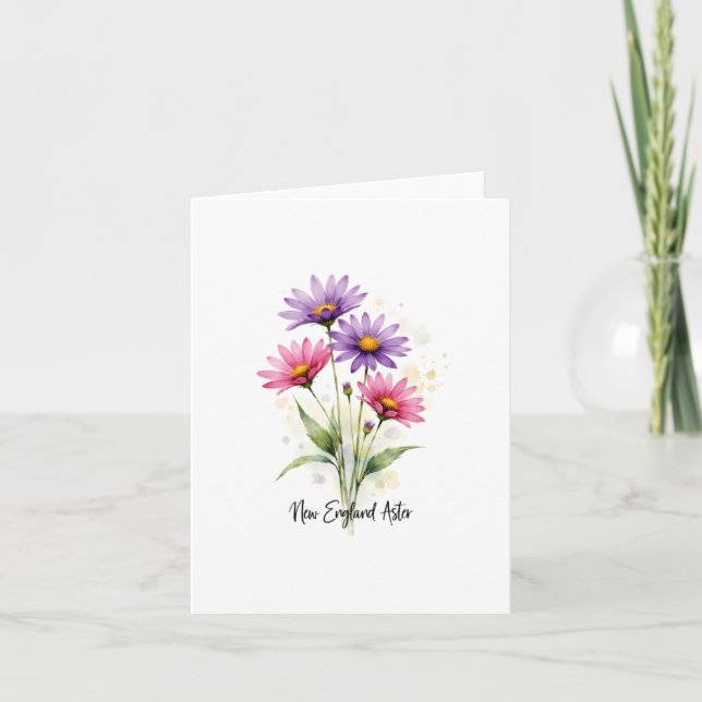 New England Aster Floral Blank Note Card (Front)