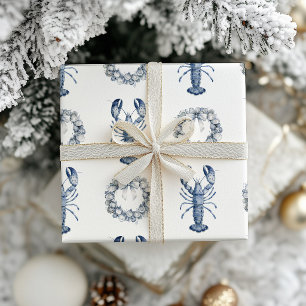 New England Blue Lobster + Oyster Shell Wreath Wrapping Paper
