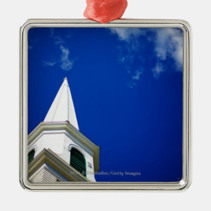 New England Church Steeple with a Royal Blue Sky Metal Tree Decoration