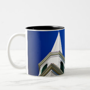 New England Church Steeple with a Royal Blue Sky Two-Tone Coffee Mug