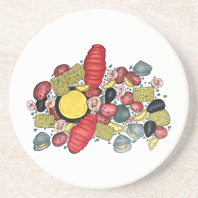 New England Clams Lobster Clambake Seafood Dinner Coaster (Front)