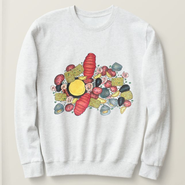 New England Clams Lobster Clambake Seafood Dinner Sweatshirt (Design Front)