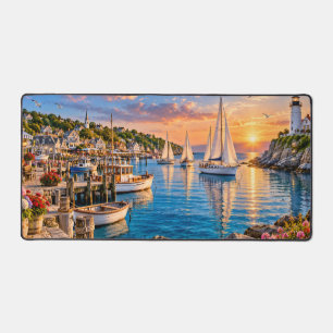 New England Coastal Harbour Sunset Desk Mat