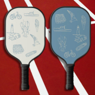 New England Dusty Blue line drawing Pickleball Paddle