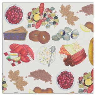 New England Foods Lobster Clams Cranberries Fabric