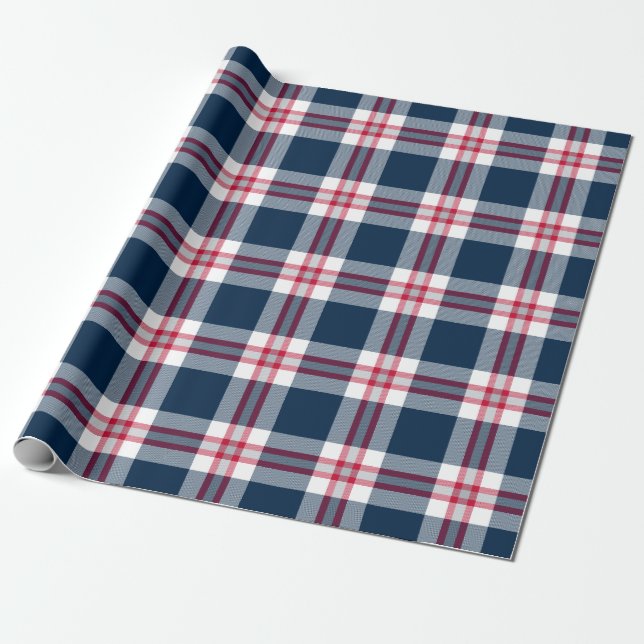 New England Football Plaid Wrapping Paper (Unrolled)