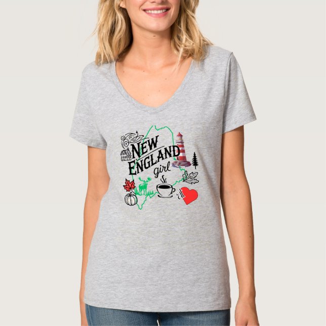 New England Girl at Heart T-shirt – Maine Design (Front)