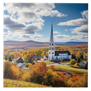 New England Landscape in Fall Tile