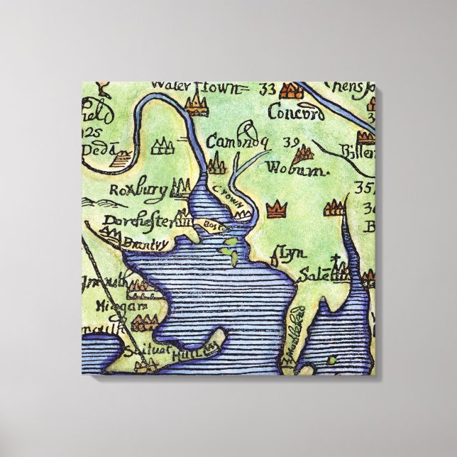 NEW ENGLAND MAP 1677 CANVAS PRINT (Front)