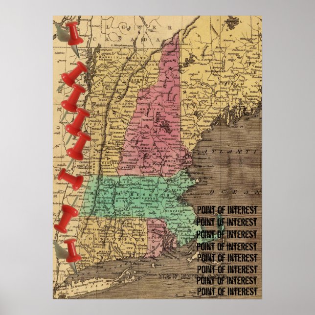 New England Points of Interest Map Marker (1836) Poster (Front)