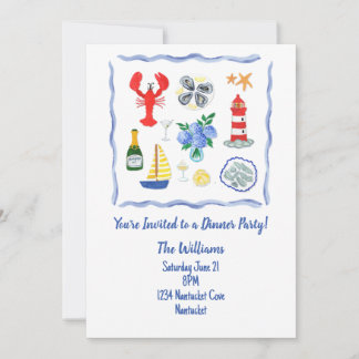 New England Seafood Themed Dinner Party Invitation
