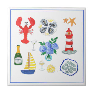 New England Seafood Themed Hand Painted Tile