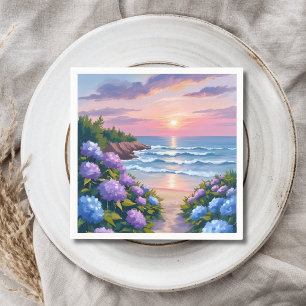 New England Summer   Hydrangea Beach Painting Napkin