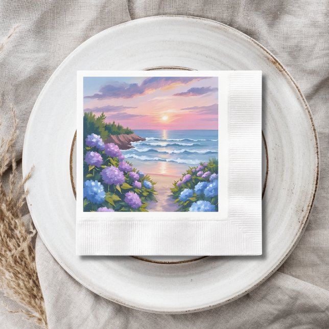 New England Summer | Hydrangea Beach Painting Napkin (Creator Uploaded)