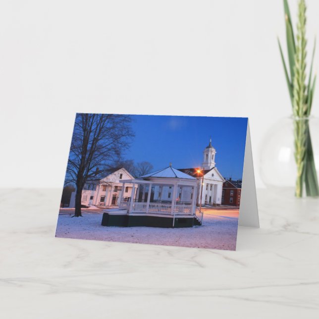 New England Town Common Winter Holiday Scene Card (Front)