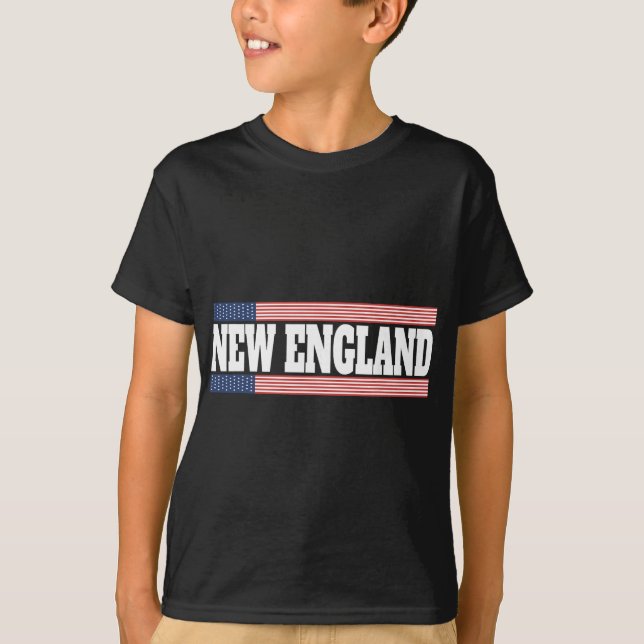 New England Usa Flag Patriotic State Varsity New E T-Shirt (Front)