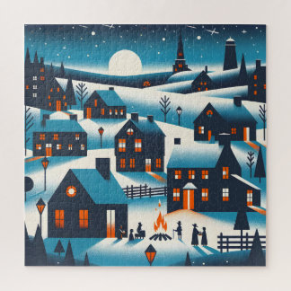 New England Village - Winter Scene Card Jigsaw Puzzle