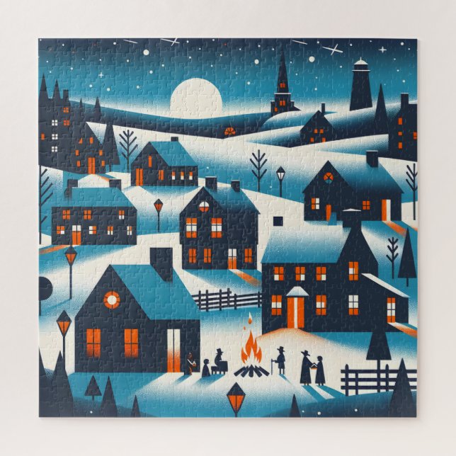 New England Village - Winter Scene Card Jigsaw Puzzle (Vertical)