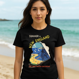 New England Vintage Art Deco Railroad Train T-Shirt