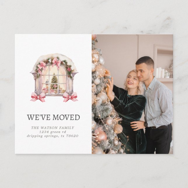 New Family Home Pink Rustic Moving Announcement Postcard (Front)