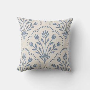 New Farmhouse Blue Floral Scallop Pattern Cushion