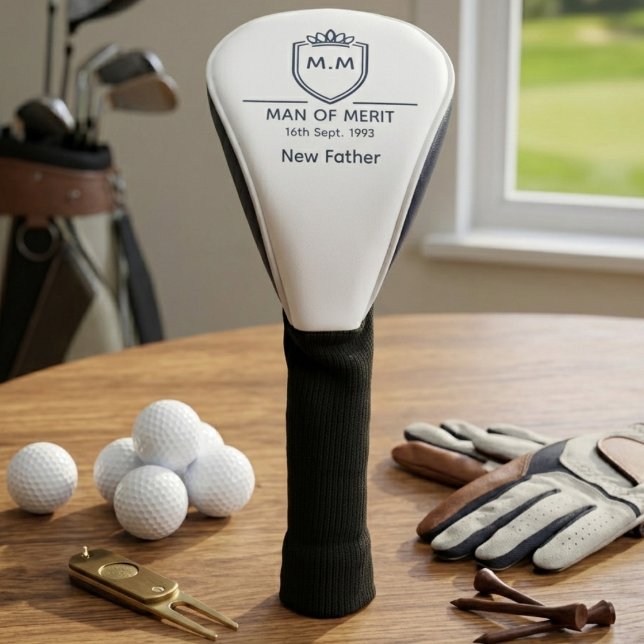 New Father Monogram Initials Name Man Of Merit Golf Head Cover (New Father Golf Club Cover)