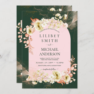 NEW! Forest Green Coral Pink Floral Wedding