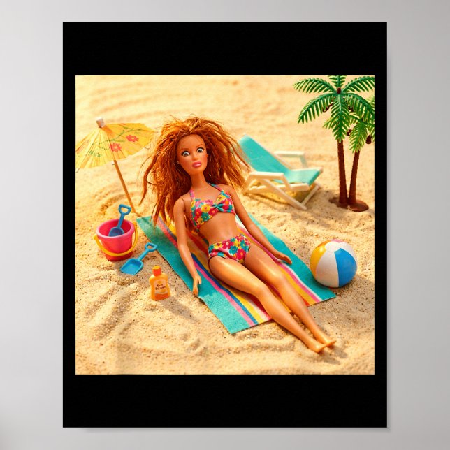 New Funny Distressed Female Doll Meme Sunbathing Poster (Front)