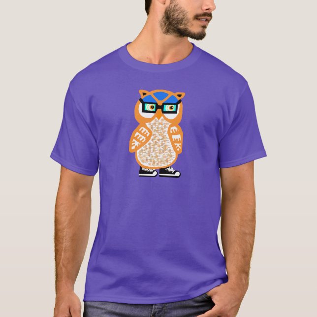New Funny Hipster Owl Men's Purple T-shirt Gift (Front)