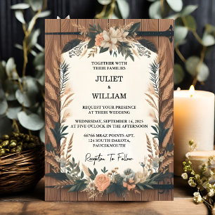 New Garden Floral Spring Wood Boho Rustic Wedding Invitation