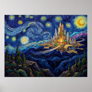 New Genesis Starry Night Comic Book Landscape Poster