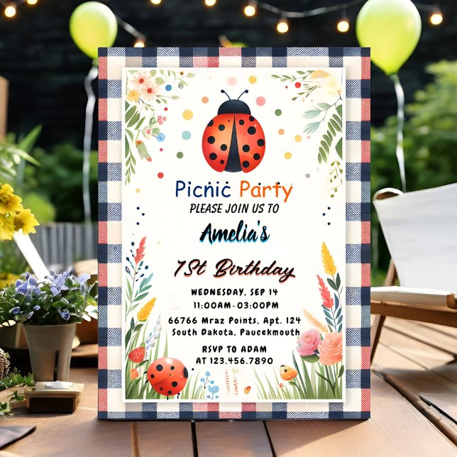 New Girls Love Bug Picnic Polka Dot 1st Birthday  Invitation (Creator Uploaded)